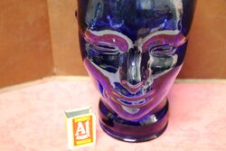 Vintage 60s 70s Cobalt Blue GLASS Mannequin Head Hat Wig Stand Display 28cm H