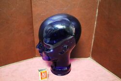 Vintage 60s 70s Cobalt Blue GLASS Mannequin Head Hat Wig Stand Display 28cm H