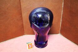 Vintage 60s 70s Cobalt Blue GLASS Mannequin Head Hat Wig Stand Display 28cm H