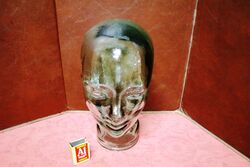 Vintage 60s 70s Light Green GLASS Mannequin Head Hat Wig Stand Display 28cm Hpla