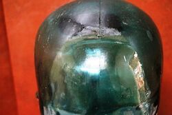 Vintage 60s 70s Turquoise Green GLASS Mannequin Head Hat Wig Stand Display 28cm H