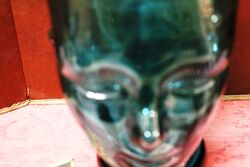 Vintage 60s 70s Turquoise Green GLASS Mannequin Head Hat Wig Stand Display 28cm H