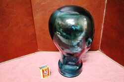 Vintage 60s 70s Turquoise Green GLASS Mannequin Head Hat Wig Stand Display 28cm H