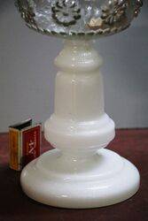 Vintage All Glass Oil Lamp with Clear Font and Milk Glass Base 