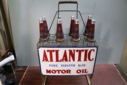 Vintage Atlantic Pure Paraffin Base Motor Oil 8 Bottle Oil Rack