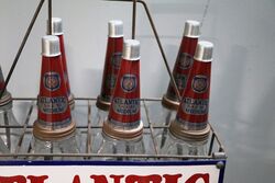 Vintage Atlantic Pure Paraffin Base Motor Oil 8 Bottle Oil Rack