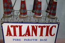 Vintage Atlantic Pure Paraffin Base Motor Oil 8 Bottle Oil Rack