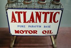 Vintage Atlantic Pure Paraffin Base Motor Oil 8 Bottle Oil Rack