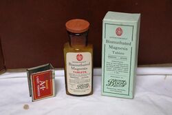 Vintage Boots Magnesia Tablets in Embossed Bottle.