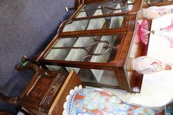 Vintage Bow Front Walnut 2 Door Display Cabinet 