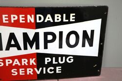 Vintage Champion Dependable Spark Plug Enamel Sign  