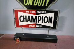 Vintage Champion Mechanic on Duty Double Standing Tin Sign  