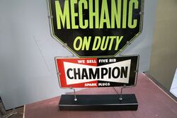 Vintage Champion Mechanic on Duty Double Standing Tin Sign  