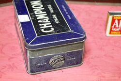 Vintage Champion Spark Plugs Container Pictorial Tin