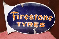 Vintage Firestone Post Mount Double Sided Enamel Sign