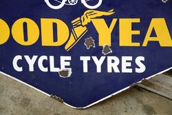 Vintage Goodyear Cycle Tyres Double Sided Lozenge Shaped Enamel Sign 
