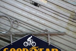 Vintage Goodyear Cycle Tyres Double Sided Lozenge Shaped Enamel Sign 