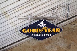 Vintage Goodyear Cycle Tyres Double Sided Lozenge Shaped Enamel Sign 