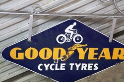 Vintage Goodyear Cycle Tyres Double Sided Lozenge Shaped Enamel Sign 