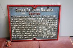 Vintage Great Eastern Railway Cast Iron Caution Sign 
