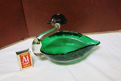 Vintage Green Murano Glass Swan Sweets Bowl. #