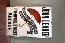 Vintage John Leader Pictorial Umbrella Enamel Adv Sign 