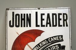 Vintage John Leader Pictorial Umbrella Enamel Adv Sign 
