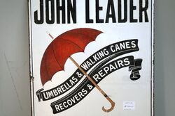 Vintage John Leader Pictorial Umbrella Enamel Adv Sign 