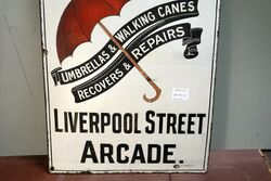 Vintage John Leader Pictorial Umbrella Enamel Adv Sign 