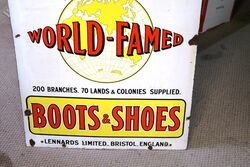 Vintage Lennards WorldFamed Boots and Shoes Enamel Sign 
