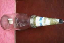 Vintage Mobiloil 1lt Oil Bottle with Pegasus Tin Top.
