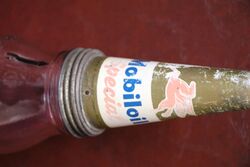 Vintage Mobiloil 1lt Oil Bottle with Pegasus Tin Top