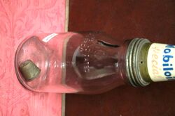 Vintage Mobiloil 1lt Oil Bottle with Pegasus Tin Top