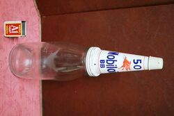 Vintage Mobiloil Embossed Quart Bottle with BB 50 Tin Top 