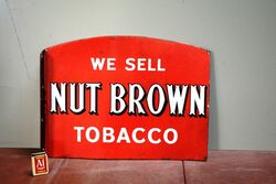 Vintage Nut Brown Tobacco Double Sided Post Mount Enamel Sign #
