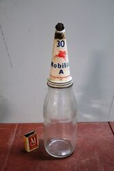 Vintage One Imperial Quart Mobiloil A30 Oil Bottle 