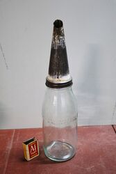 Vintage One Imperial Quart Oil Bottle with Tin Top.