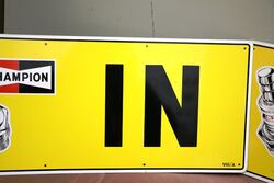 Vintage Pair of New Old Stock Champion In Out Tin Signs