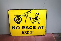 Vintage Part Pictorial No Race at Ascot AA Enamel Sign 