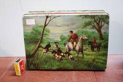 Vintage Pictorial Biscuit Tin Depicting a Classic Hunting Scene.