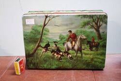 Vintage Pictorial Biscuit Tin Depicting a Classic Hunting Scene