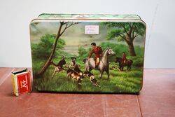 Vintage Pictorial Biscuit Tin Depicting a Classic Hunting Scene  