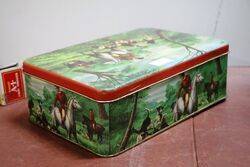 Vintage Pictorial Biscuit Tin Depicting a Classic Hunting Scene  