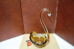 Vintage Quality Murano Amber Glass Swan Ashtray. #