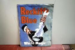 Vintage Reckitts Blue Pictorial Tin Advertising Sign 