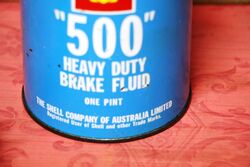 Vintage Shell 500 Heavy Duty Brake Fluid 1 pint Blue Tin