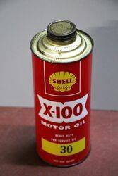 Vintage Shell X-100 30 Motor Oil One Quart Can.