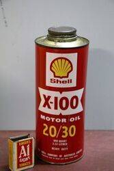 Vintage Shell X-100 Motor Oil 20/30. Quart Can.