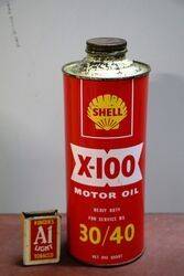Vintage Shell X100 Motor Oil 3040 Quart Can