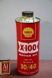 Vintage Shell X100 Motor Oil 3040 Quart Can